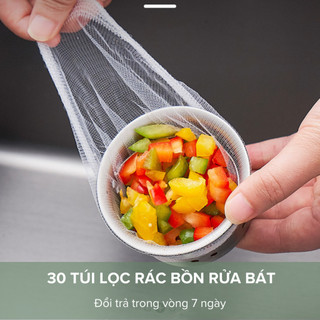 Bộ 30 túi lọc rác cho rây lọc bồn rửa bát, lọc thức ăn thừa tiện lợi, túi lưới lọc rác chậu rửa bát chống tắc ống nước