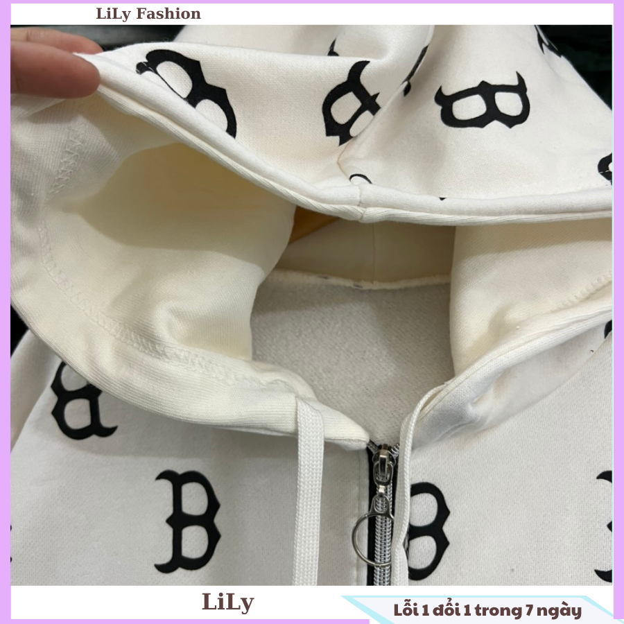 Áo khoác nỉ ngoại họa tiết chữ B full áo, áo hoodie zip khóa kéo có lớp lót lông siêu ấm phong cách Hàn quốc form unsex