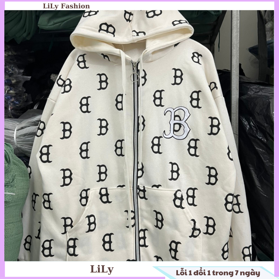 Áo khoác nỉ ngoại họa tiết chữ B full áo, áo hoodie zip khóa kéo có lớp lót lông siêu ấm phong cách Hàn quốc form unsex
