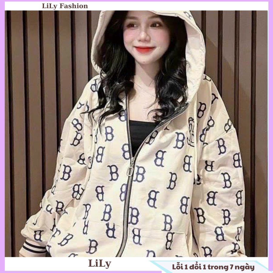 Áo khoác nỉ ngoại họa tiết chữ B full áo, áo hoodie zip khóa kéo có lớp lót lông siêu ấm phong cách Hàn quốc form unsex