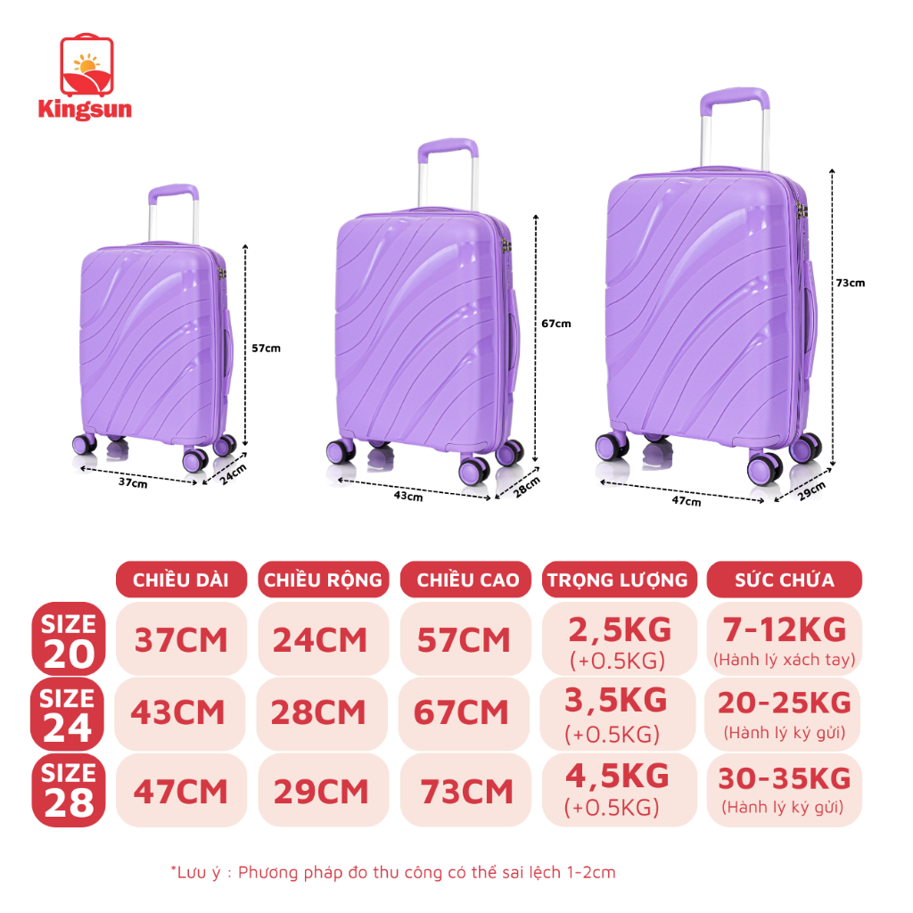 Vali kéo du lịch Kingsun vali nhựa size 28 PP01/PP02 chất liệu PP cao cấp chống bể vỡ, chống va đập, bảo hành 5 năm