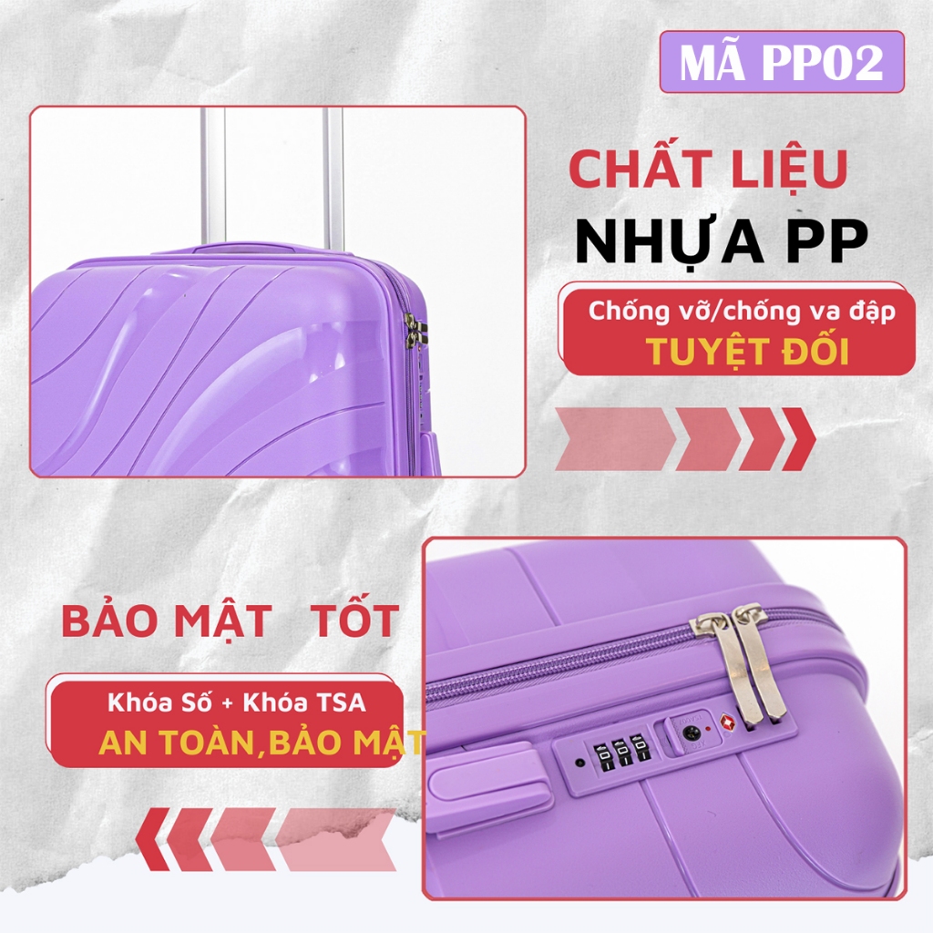 Vali kéo du lịch Kingsun vali nhựa size 28 PP01/PP02 chất liệu PP cao cấp chống bể vỡ, chống va đập, bảo hành 5 năm