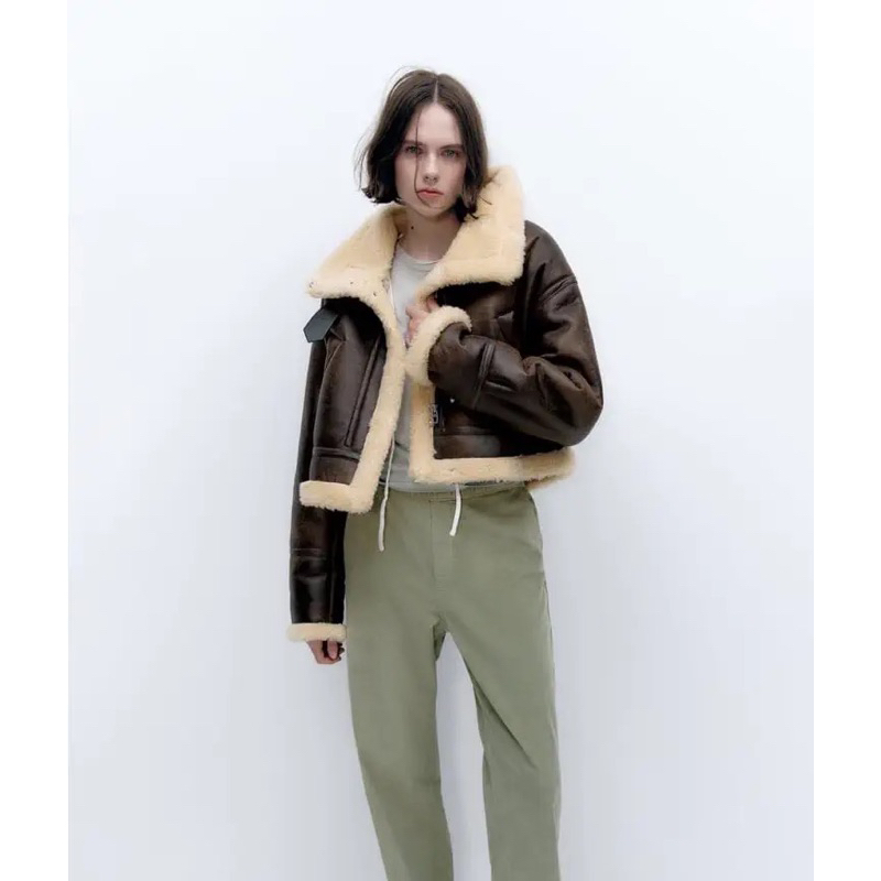 Áo khoác da nâu lông cừu