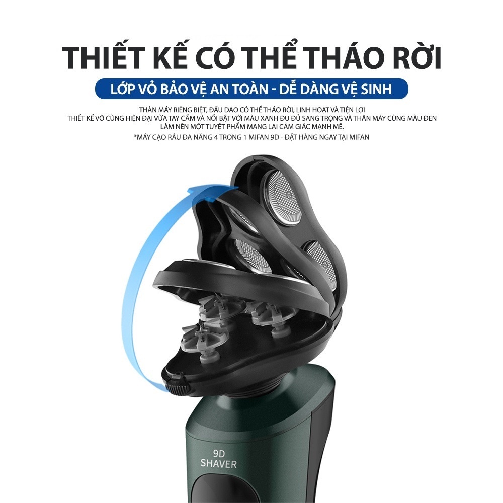 Máy cạo râu nam Shaver 9D 4in1 kiêm tỉa lông mũi cao cấp, 3 lưỡi dao kép, công nghệ chống nước IPX7 bảo hành 12 tháng