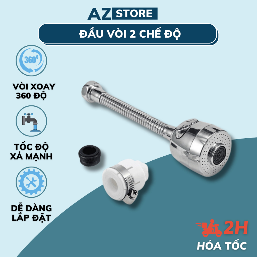 Đầu vòi nối rửa bát tăng áp xoay 360 độ, tặng kèm đầu nối - AZ Store
