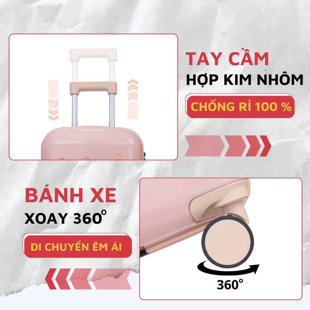 Vali kéo nhựa Kingsun Vali du lịch cao cấp size 20/24 ich kiểu dáng que kem hottrend 2023 bảo hành 5 năm