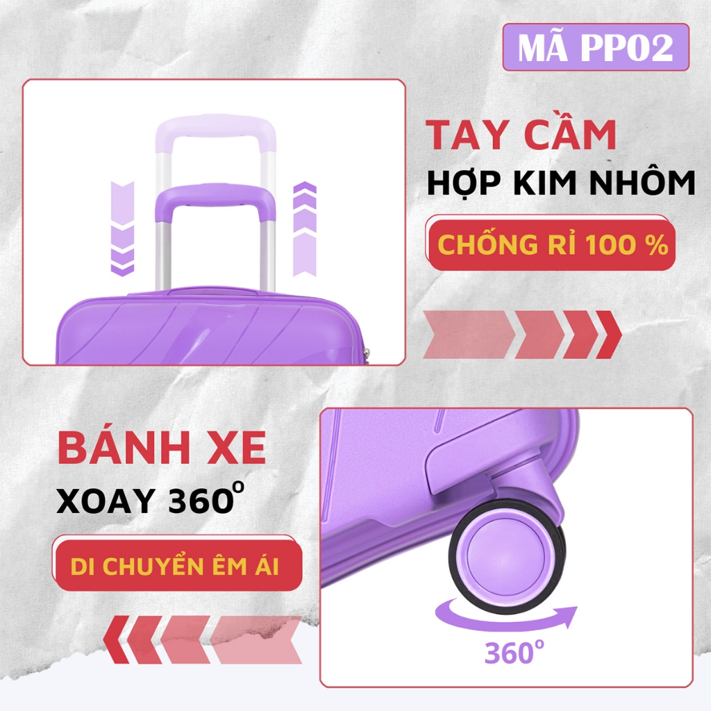 Vali du lịch Kingsun vali nhựa PP Size 24 Cao Cấp PP01/PP02  , Chống Bể Vỡ, Chống Va Đập, Bảo Hành 5 Năm