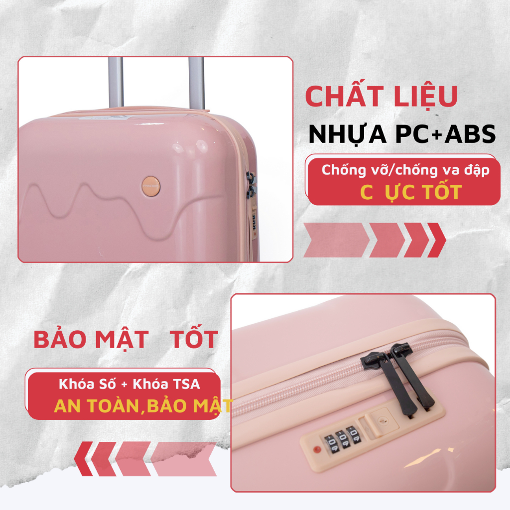 Vali kéo nhựa Kingsun Vali du lịch cao cấp size 20/24 ich kiểu dáng que kem hottrend 2023 bảo hành 5 năm