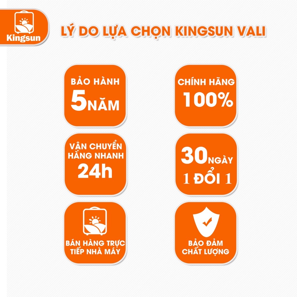 Vali kéo nhựa Kingsun Vali du lịch cao cấp size 20/24 ich kiểu dáng que kem hottrend 2023 bảo hành 5 năm
