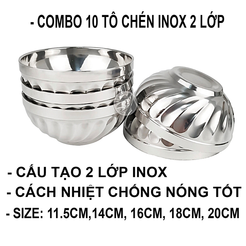 Combo 10 tô chén cách nhiệt xoắn 11,5cm,14cm,16cm,18cm, 20cm
