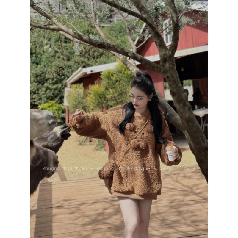 Áo lông gấu kèm túi gấu hàng QCL1