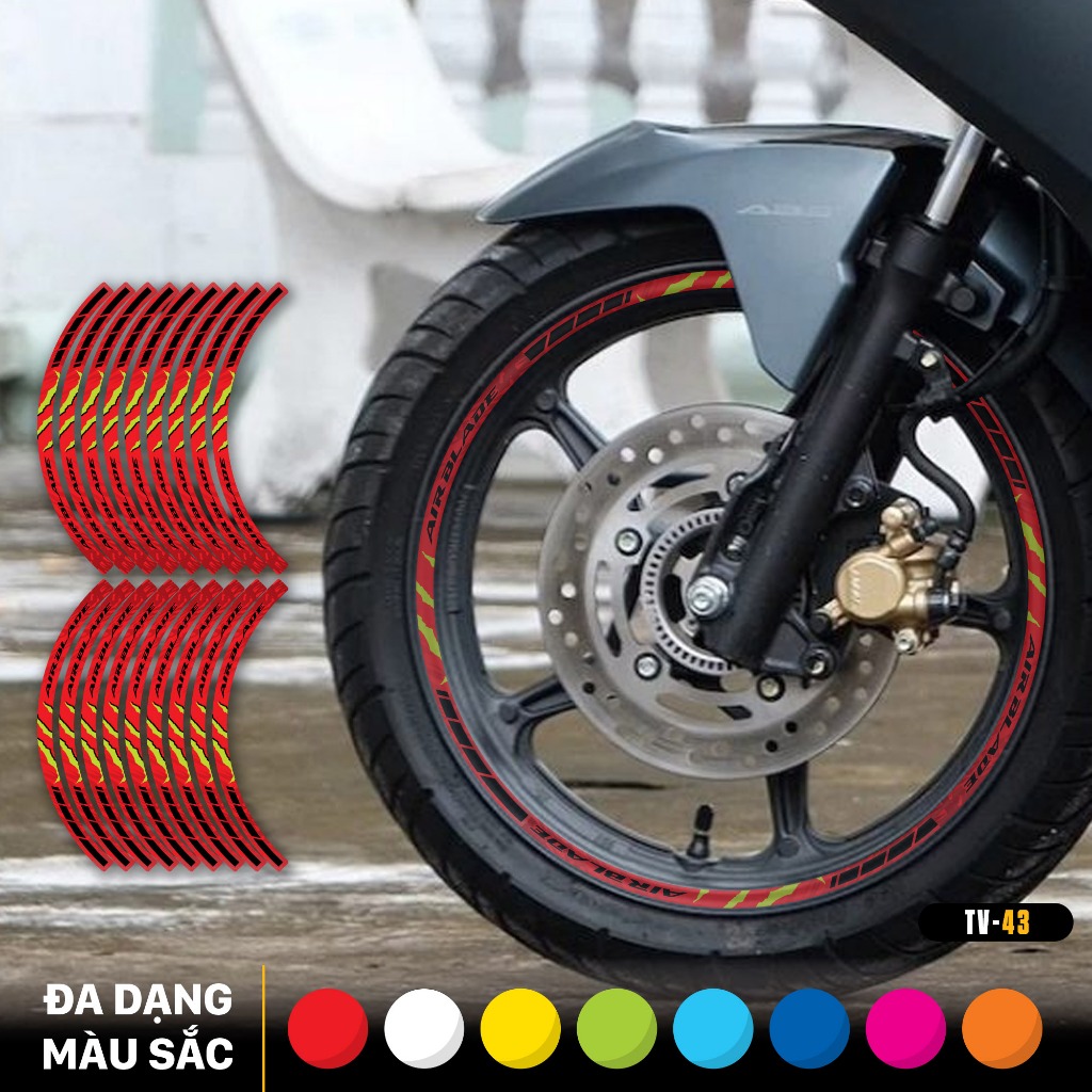 Tem Dán Vành Xe Máy Air Blade Phản Quang | TV43 | Decal Mâm Xe Máy AB AirBlade Chống Nước, Dễ Dán