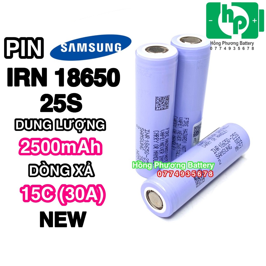 Pin Samsung IRN18650 25S DL 2500mAh, xả cao 15C 30A mới 100%