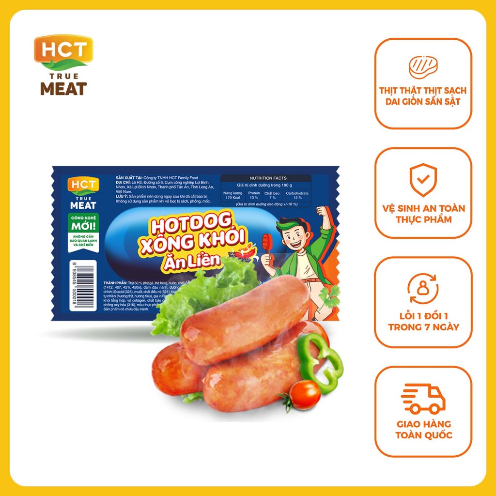 Combo 5 cây Xúc xích Hotdog ăn liền 4 vị bắp/xông khói/cay/bò gác bếp HCT True Meat