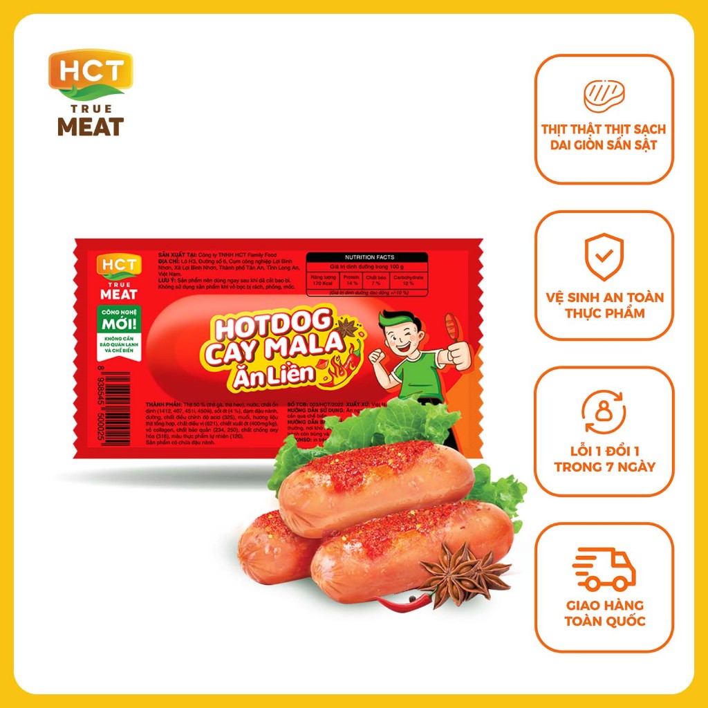Xúc xích Hotdog ăn liền 4 vị bắp/xông khói/cay/bò gác bếp HCT True Meat 28g