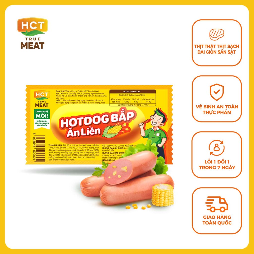 Xúc xích Hotdog ăn liền 4 vị bắp/xông khói/cay/bò gác bếp HCT True Meat 28g