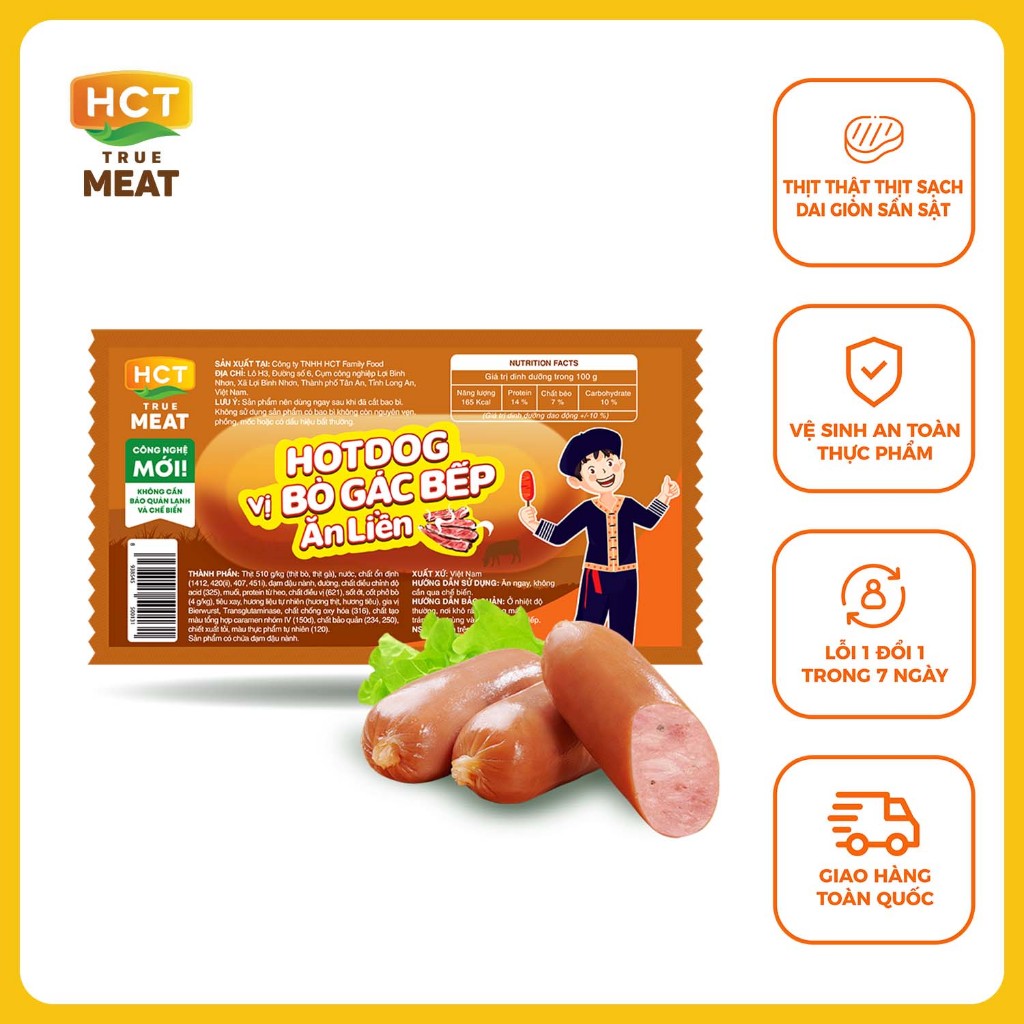 Xúc xích Hotdog ăn liền 4 vị bắp/xông khói/cay/bò gác bếp HCT True Meat 28g