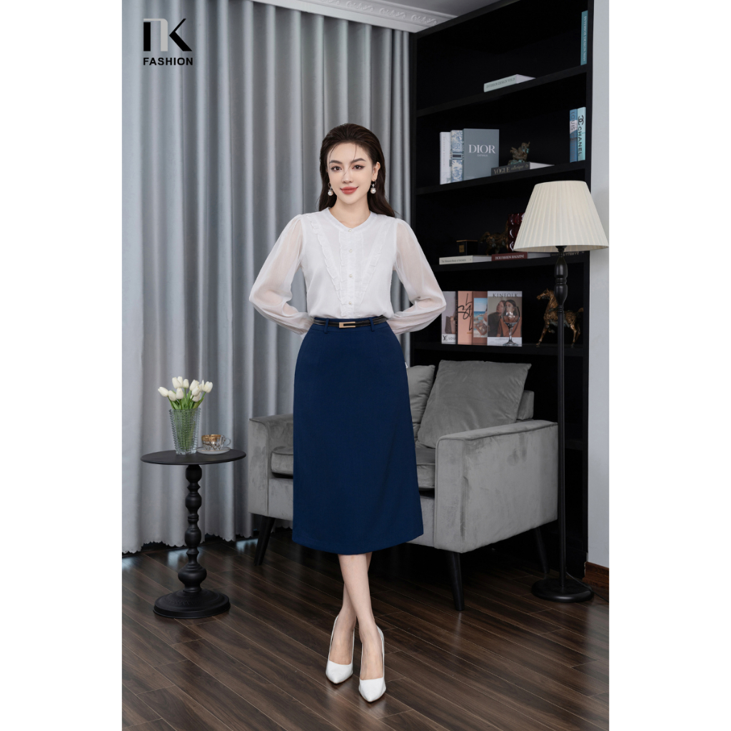 Áo Sơ Mi Tơ Bèo V Dọc Nép NKFSM2310006 NK Fashion Thanh Lịch, Nữ Tính, Công Sở Nữ Style Hàn Quốc, Cao Cấp