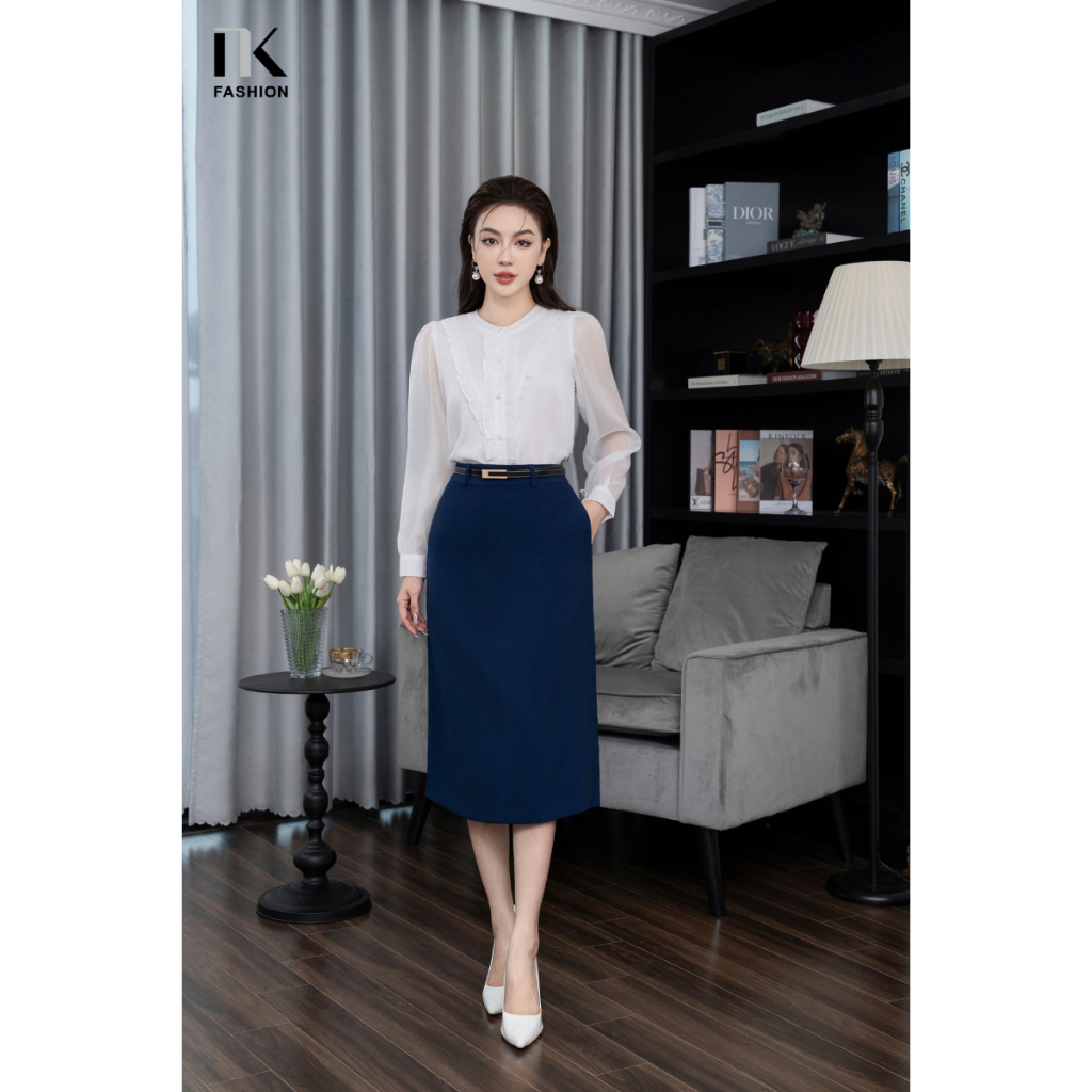 Áo Sơ Mi Tơ Bèo V Dọc Nép NKFSM2310006 NK Fashion Thanh Lịch, Nữ Tính, Công Sở Nữ Style Hàn Quốc, Cao Cấp