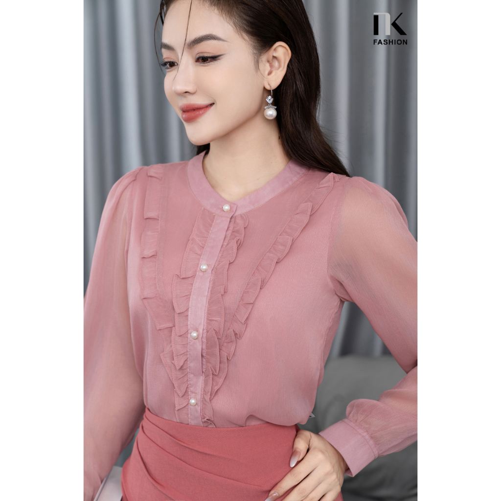 Áo Sơ Mi Tơ Bèo V Dọc Nép NKFSM2310006 NK Fashion Thanh Lịch, Nữ Tính, Công Sở Nữ Style Hàn Quốc, Cao Cấp