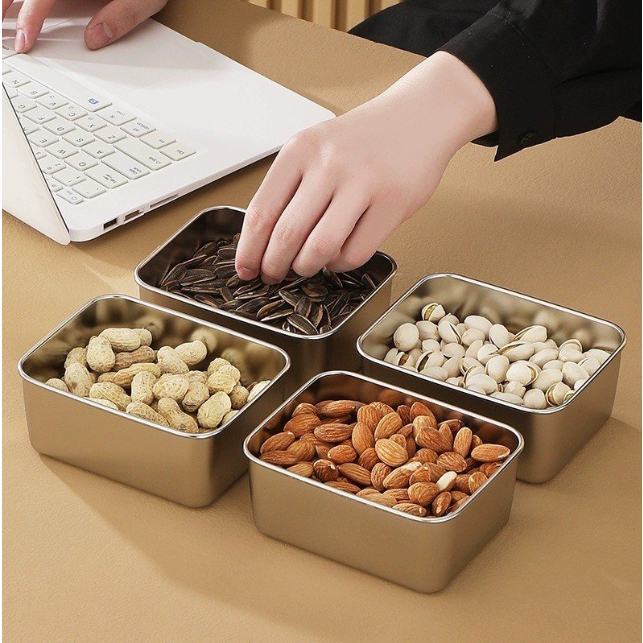 Hộp đựng thực phẩm tủ lạnh, set 5 hộp đựng bảo quản thực phẩm kèm nắp nhựa chất liệu inox 304 dùng được cho lò vi sóng