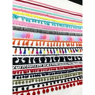 Ren pom pom, tua rua, quả bông dùng may váy áo, rèm màn đồ handmade phụ liệu may giá rẻ ren quả pompom