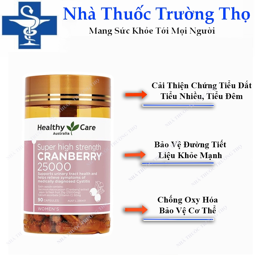 Viên uống hỗ trợ sức khỏe thận và đường tiết niệu Healthy Care Cranberry 90 viên, hàng chính hãng