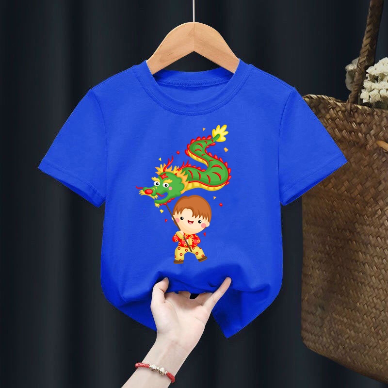 Áo thun bé trai bé gái tết hình cậu bé rồng xanh cho bé từ 6kg-30kg.AT07.