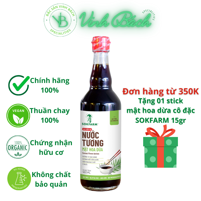 Nước Tương Mật Hoa Dừa Sokfarm Hữu Cơ chai tiết kiệm 500ml