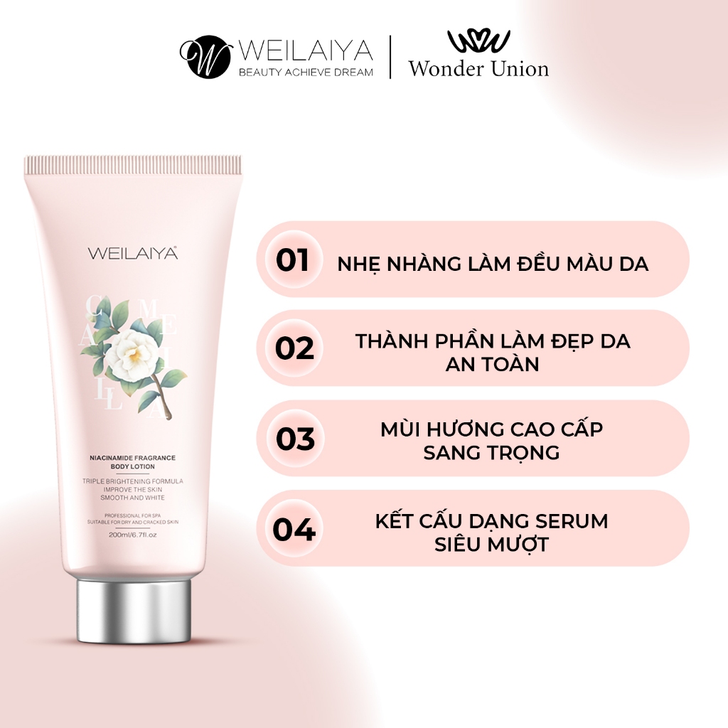 Combo Sữa tắm trắng da Niacinamide Weilaiya, kem body, Lotion dưỡng thể trắng da body hoa trà