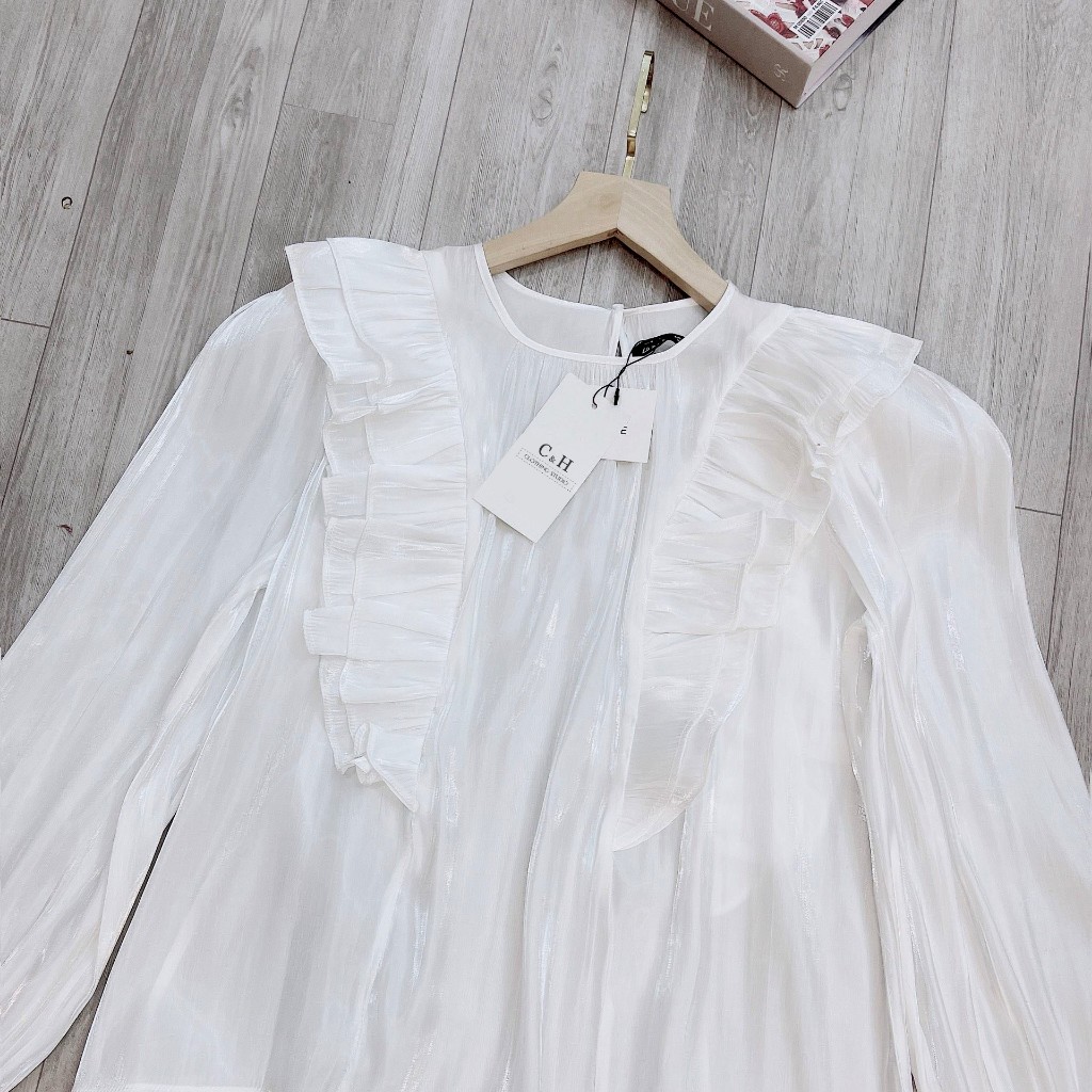 Áo sơ mi Tơ Óng bánh bèo Tiểu Thư tay phồng cổ viền bèo Điệu đà Sang chảnh CH0085 Có kèm ảnh thật trải sàn