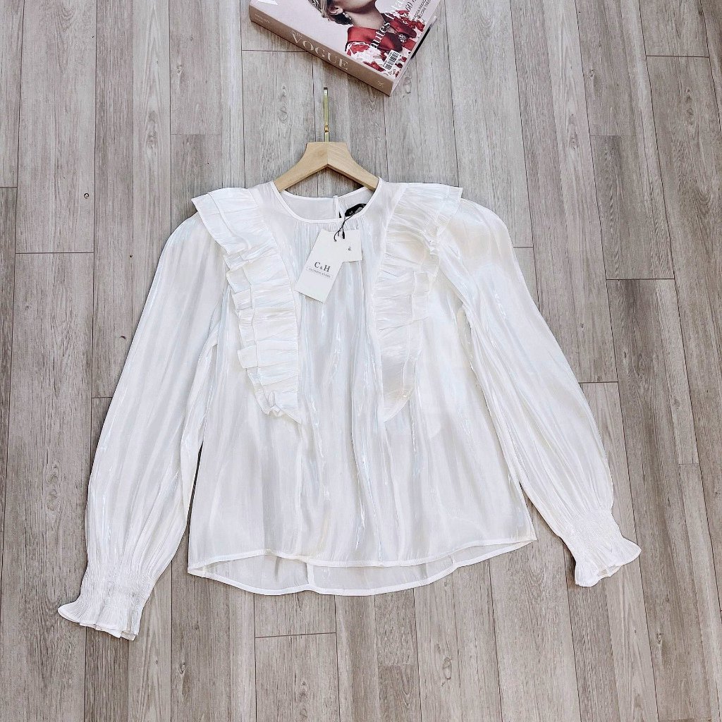 Áo sơ mi Tơ Óng bánh bèo Tiểu Thư tay phồng cổ viền bèo Điệu đà Sang chảnh CH0085 Có kèm ảnh thật trải sàn