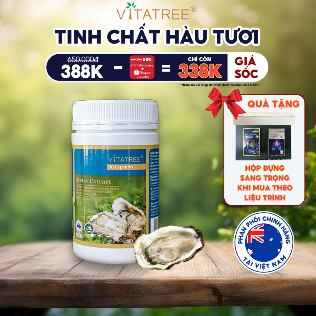 Tinh chất hàu biển Vitatree Oyster Extract tăng cường sinh lý nam của Úc hộp 90 viên