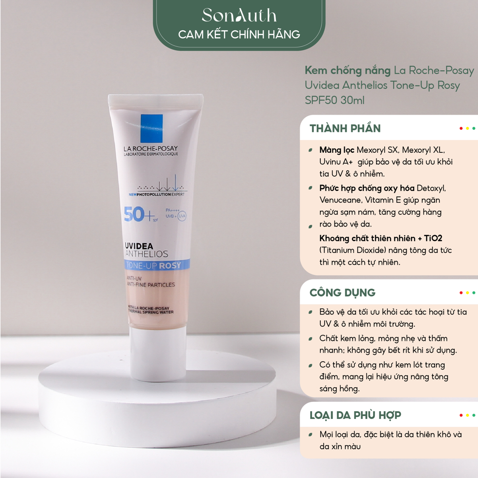 Kem chống nắng La Roche-Posay Uvidea Anthelios Tone-Up Rosy SPF50 30ml