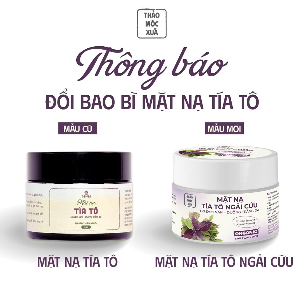 Mặt nạ tía tô ngải cứu giúp giảm nám sạm dưỡng trắng da Thảo Mộc Xưa 50gr