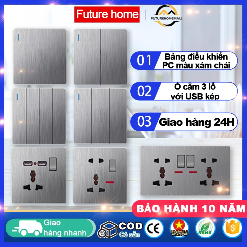 FHM Ổ Cắm Âm Tường Công Tắc Đèn 220V Dual USB Ổ Cắm Chuyển Đổi 3 Lỗ 1/2/3/4 Công Tắc 1/2 Cách Ổ Điện Âm Tường