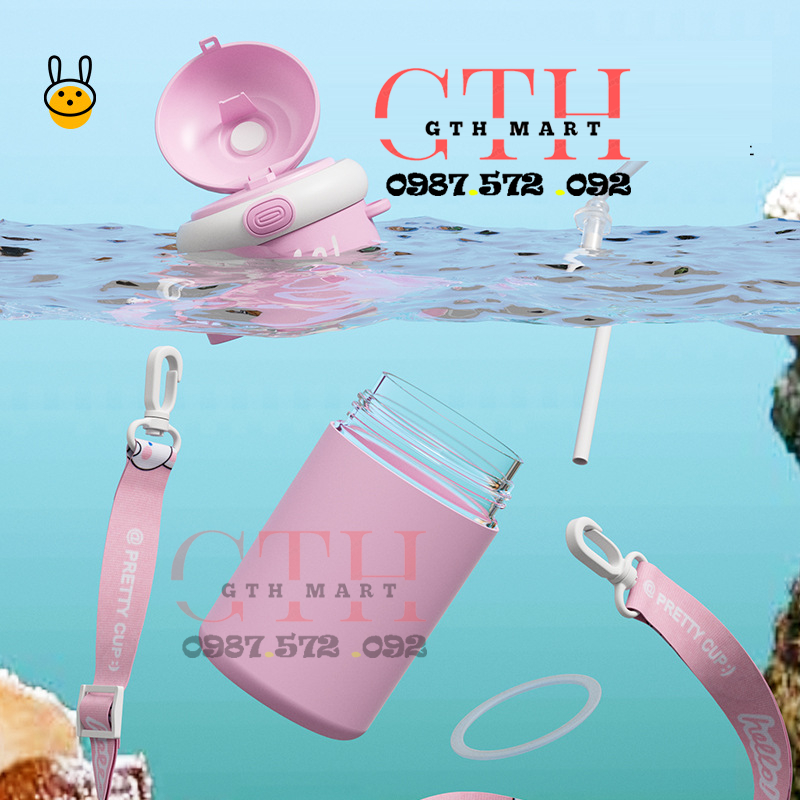 Bình nước cho bé cute, Bình đựng nước giữ  trẻ em nhỏ gọn dung tích 500ml chất liệu vỏ nhựa lõi thủy tinh