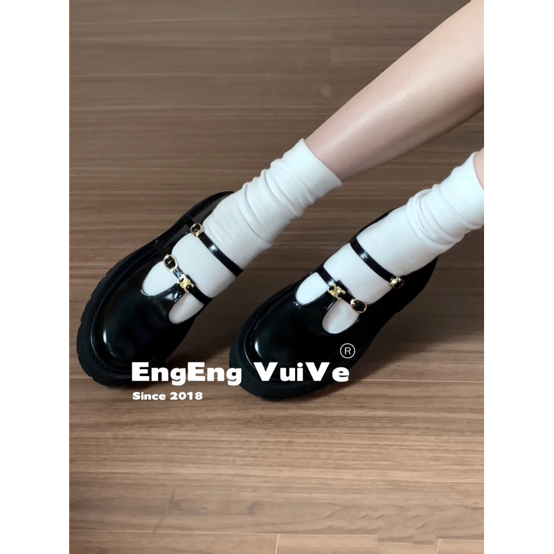 Giày Mary Jane Đế Đốc Khuy Charm Cao ~ 5cm