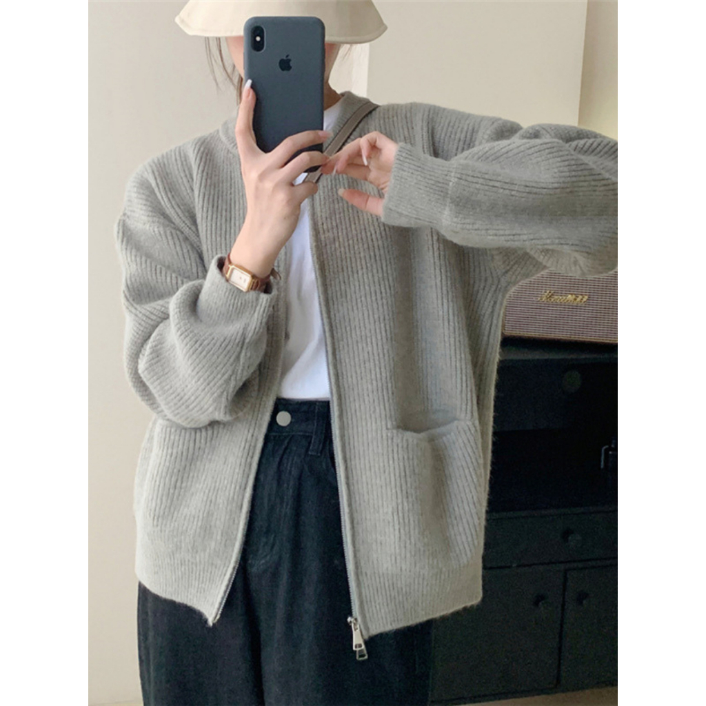 Áo khoác len nữ, áo khoác len 2 khóa kéo phong cách hàng quốc - Sammy House- Aocadigan99061_P0K48