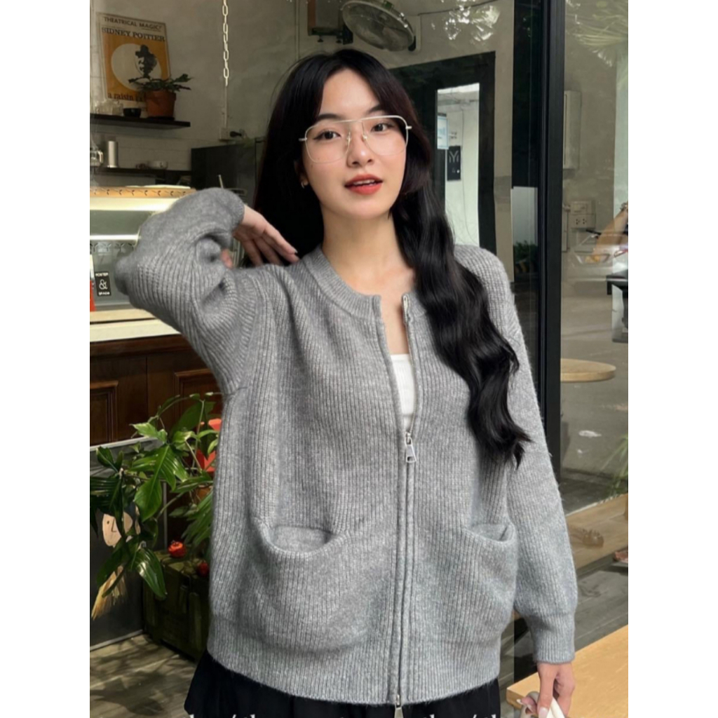 Áo khoác len nữ, áo khoác len 2 khóa kéo phong cách hàng quốc - Sammy House- Aocadigan99061_P0K48