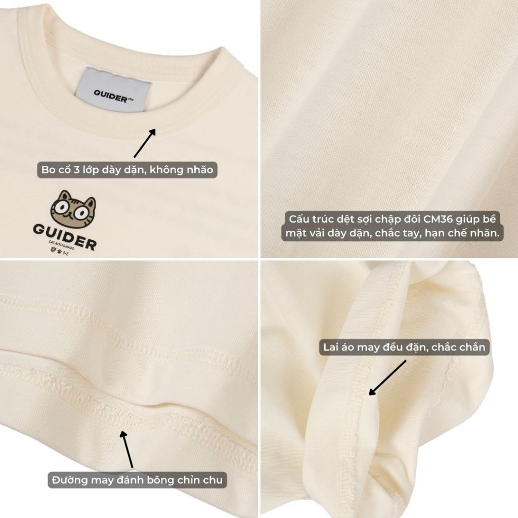Áo Thun Form Boxy Cotton, Áo Phông Tay Lỡ Cổ Tròn, Áo Thun Unisex Oversize GUIDER Meow Tee