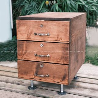 Tủ gỗ tự nhiên đa năng 3 hộc decor vintage - gỗ thông tự nhiên chất lượng - phong cách cổ điển