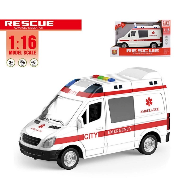 Mô Hình Xe Cứu Thương Mở Cửa Có Nhạc Và Đèn Chạy Cót Hiệu Mercedes Benz 1:16