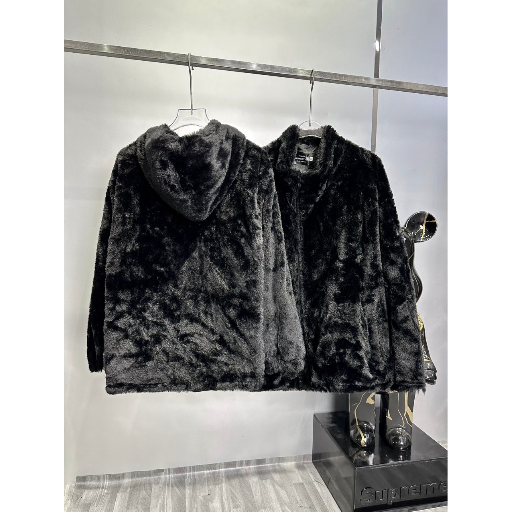 Áo khoác nam nữ lông đen có mũ và không có mũ 2 lớp