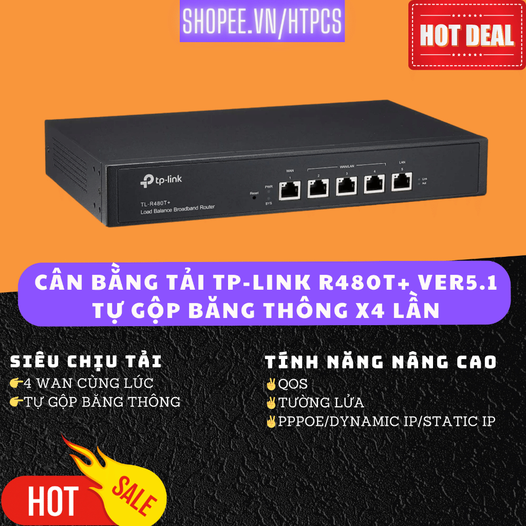 Cân bằng tải Cũ TP-LINK R480T+ ver 5.1 - Auto Gộp băng thông 4 WAN tăng tốc độ gấp 4 lần, modem tl-r480t+ tl-r480t r480t