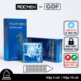 Bao cao su Rocmen có gai Sea Horse Xanh hương bạc hà Hộp 3 cái bcs - Chính Hãng - GoF Store