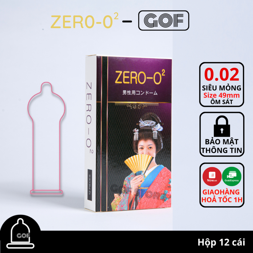 Bao cao su mỏng trơn Zero 02 size nhỏ ôm khít Nhật Bản Hộp 12C– GoF
