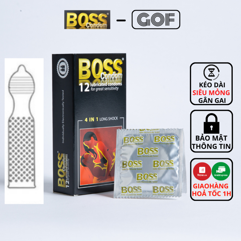 Bao cao su Boss 4 in 1 gai gân Long Shock mỏng kéo dài thời gian – GoF Store