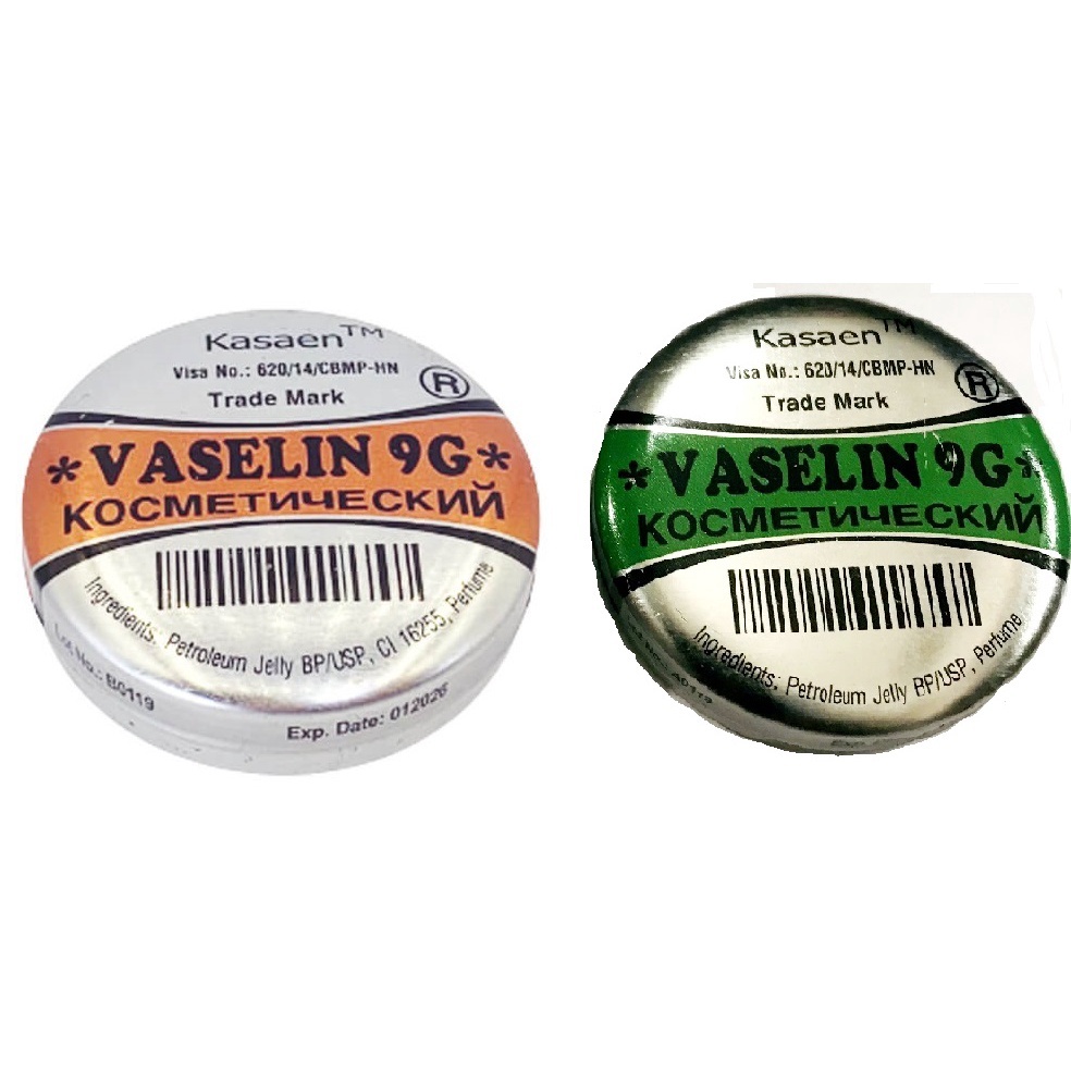 Sáp dưỡng ẩm da Vaseline Vaselin Kasaen 9g Nga hộp thiếc hộp sắt xanh cam nâu Ngochuyenpharma