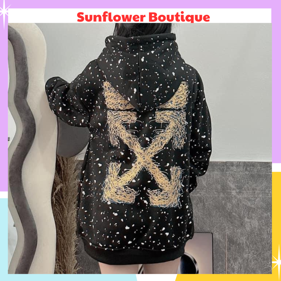Áo hoodie form rộng sau lưng in hình mũi tên, áo nỉ dài tay kèm mũ 2 lớp siêu to dày dặn mặc mùa đông bao ấm